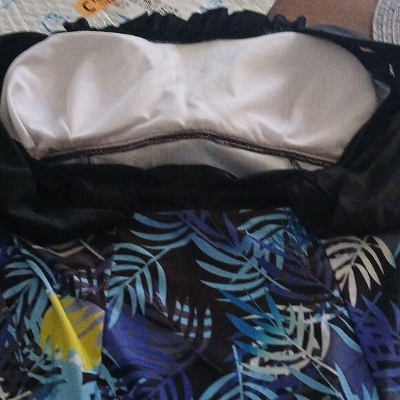 Slopehill black blue fern print Tankini Top Swimwear Dress Sz XL - Picture 5 of 7